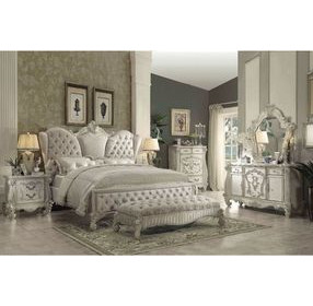 Versailles Ivory and Bone White King Upholstered Panel Bed with Nailhead Trim