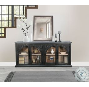 Sagewyn Natural Black Wood 4 Arched Glass Door Accent Cabinet