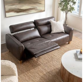 Conway Brown Leather 89" Power Reclining Sofa with USB Charging