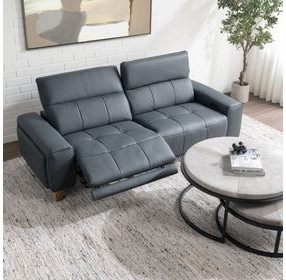 Alea Smoke Blue Leather 92" Power Reclining Sofa