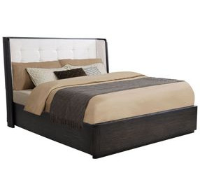Leandro Burnished Black and Cream California King Upholstered Platform Bed