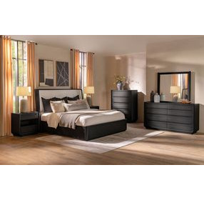 Leandro Burnished Black and Cream Queen Upholstered Platform Bed