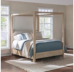 Solano Weathered Mango and Beige King Upholstered Canopy Bed