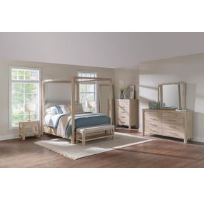 Solano Weathered Mango and Beige Upholstered Canopy Bedroom Set