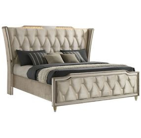 Lorient Ivory and Camel King Upholstered Panel Bed with LED Light