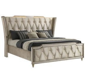 Lorient Ivory and Camel Queen Upholstered Panel Bed with LED Light
