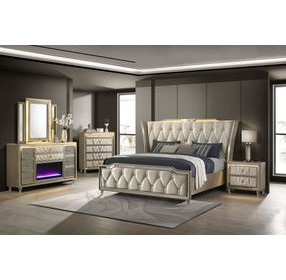 Lorient Ivory Upholstered 8 Drawer Flame Box Dresser with LED Light