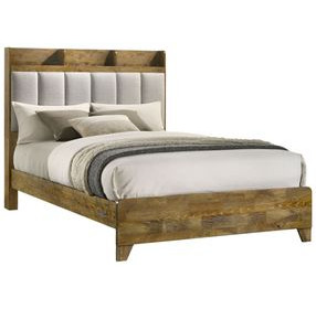 Henderson Medium Oak and Gray Upholstered Bookcase Panel Bedroom Set