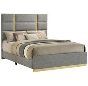 Ines Gray and Gold Upholstered Panel Bedroom Set