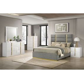 Ines Gray and Gold Queen Upholstered Panel Bed