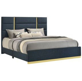 Ines Navy and Gold Upholstered Panel Bedroom Set