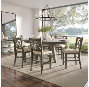 Telluride Driftwood Gray and Beige Upholstered 7 Piece Counter Height Dining Set