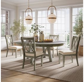 Telluride Driftwood Gray and Beige Upholstered 5 Piece Dining Set