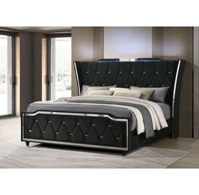 Lorient Black King Upholstered Panel Bed with LED