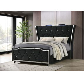 Lorient Black Queen Upholstered Panel Bed with LED