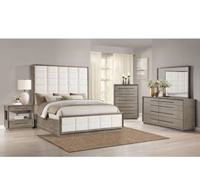 Durango Taupe Oak and Cream California King Upholstered Panel Bed