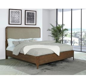 Maderia Walnut King Upholstered Panel Bed