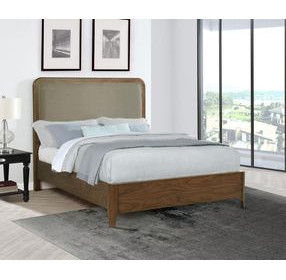 Maderia Walnut Queen Upholstered Panel Bed