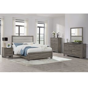 Wright Brown Oak California King Upholstered Panel Bed