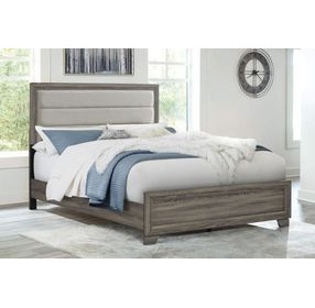 Wright Brown Oak Queen Upholstered Panel Bed