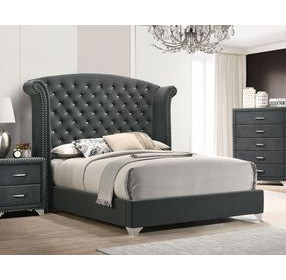 Melody Gray California King Upholstered Panel Bed with Nailhead Trim
