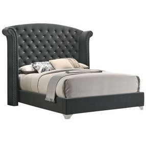 Melody Gray California King Upholstered Panel Bed with Nailhead Trim
