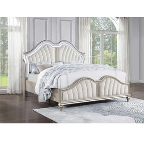 Evangeline Silver And Ivory Tufted King Upholstered Platform Bed