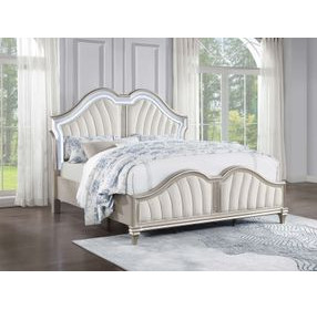 Evangeline Silver Oak and Ivory California King Upholstered Panel Bed with LED Light