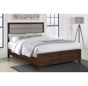 Welsley Walnut King Upholstered Panel Bed