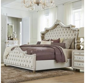 Antonella Ivory And Camel King Upholstered Panel Bed