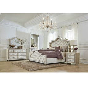 Antonella Ivory California King Upholstered Panel Bed with Nailhead Trim