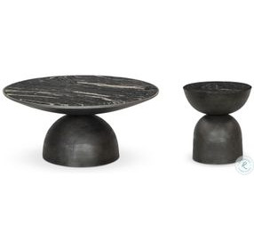 Corbett Polished Black Marble Small Round Occassional Table Set