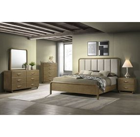 Amsbury Nutmeg and Beige California King Upholstered Panel Bed