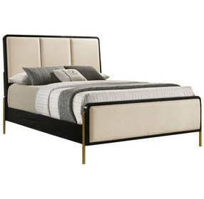 Arini Black and Cream California King Upholstered Panel Bed