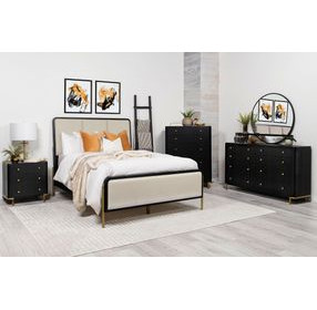 Arini Black and Cream Queen Upholstered Panel Bed