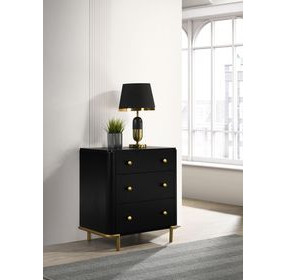Arini Black 3 Drawer Nightstand