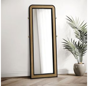 Arini Black Cane Weave Full Length Standing Floor Mirror