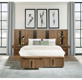Terrace Ash Brown Wall Panel King Platform Storage Bed