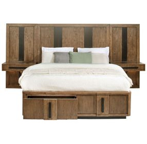 Terrace Ash Brown California King Panel Bed with Storage and Nightstand