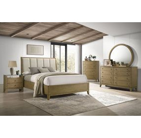 Granada Natural Pine and Beige California King Upholstered Panel Bed
