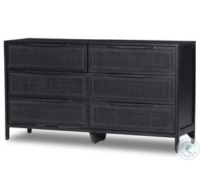 Sydney Black Wash and Black Cane 6 Drawer Dresser