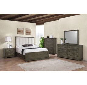 Gran Park Dark Cocoa and Beige California King Upholstered Panel Bed
