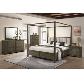 Gran Park Dark Cocoa and Beige California King Upholstered Canopy Bed