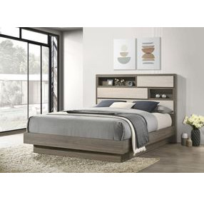 Fenwick Gray Oak And Almond Queen Bookcase Platform Bed