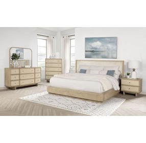 Kailani Beige Oak California King Upholstered Platform Bed