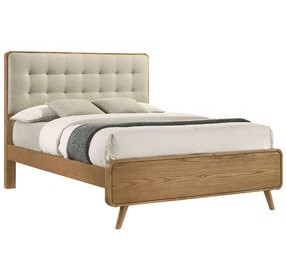 Robyn Light Ash and Beige California King Upholstered Platform Bed
