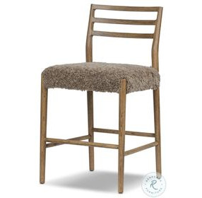 Glenmore Smoked Oak and Taupe Shearling Counter Height Stool