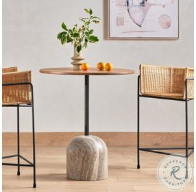 Fay Antique White Marble And Dark Natural Oak Counter Height Dining Table