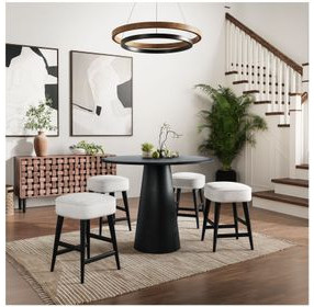 Nash Black and White Upholstered 5 Piece Counter Height Dining Set with Backless Stools