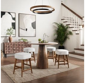 Nash Walnut and White Upholstered 5 Piece Counter Height Dining Set with Backless Stools